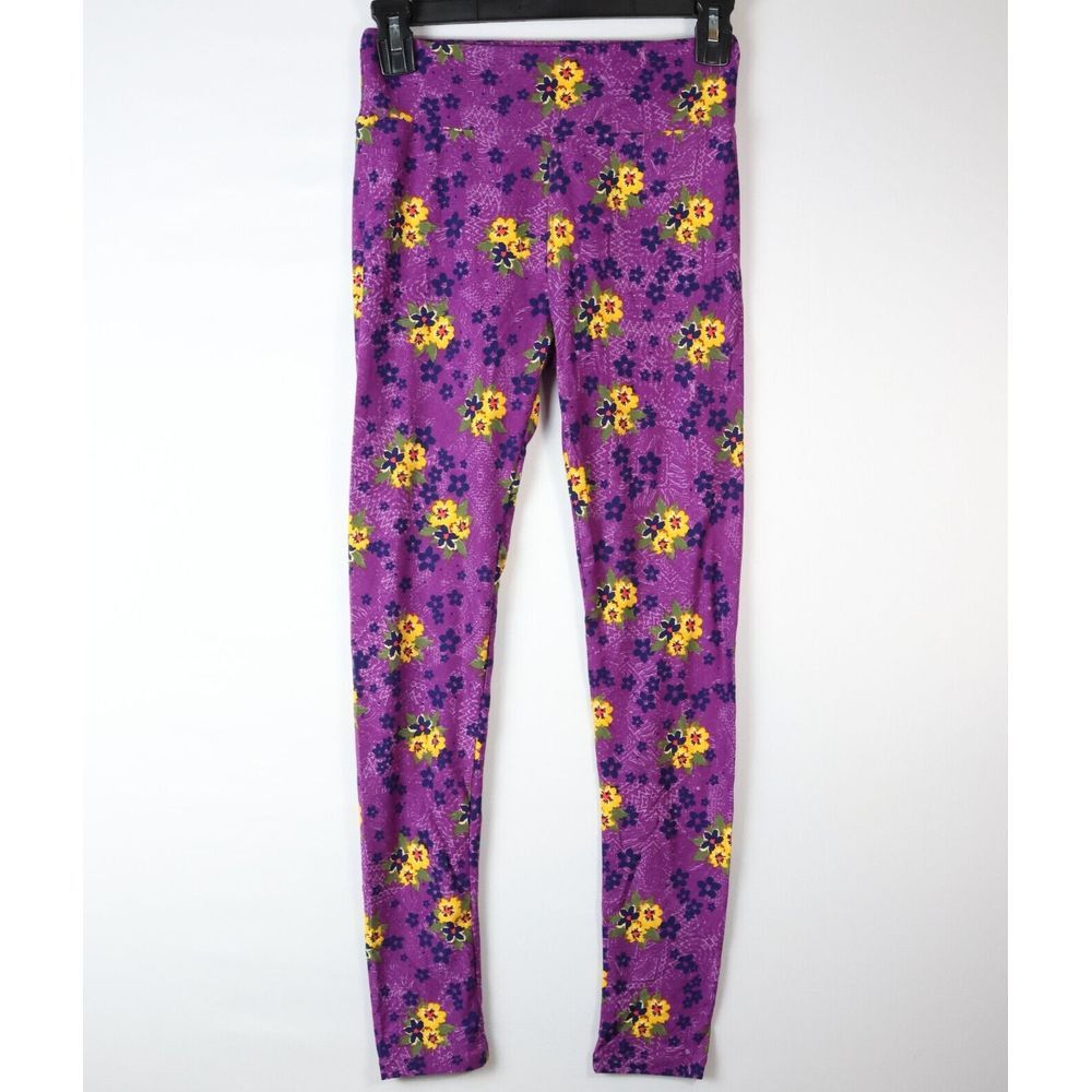 Lularoe Leggings Purple/Yellow Floral Print Multicolor Women's One Size